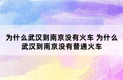 为什么武汉到南京没有火车 为什么武汉到南京没有普通火车